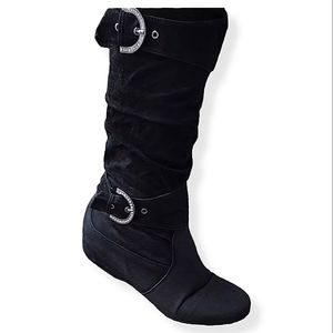 Rare! Women's Black Rhinestone Wedge Boots